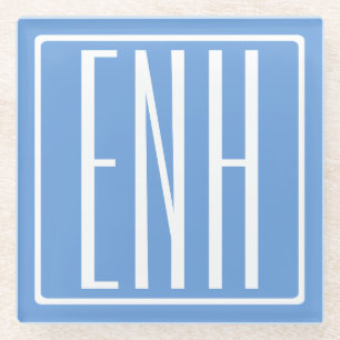 Fett Modern 3 Initialen Monogramm   Soft Blue Glasuntersetzer