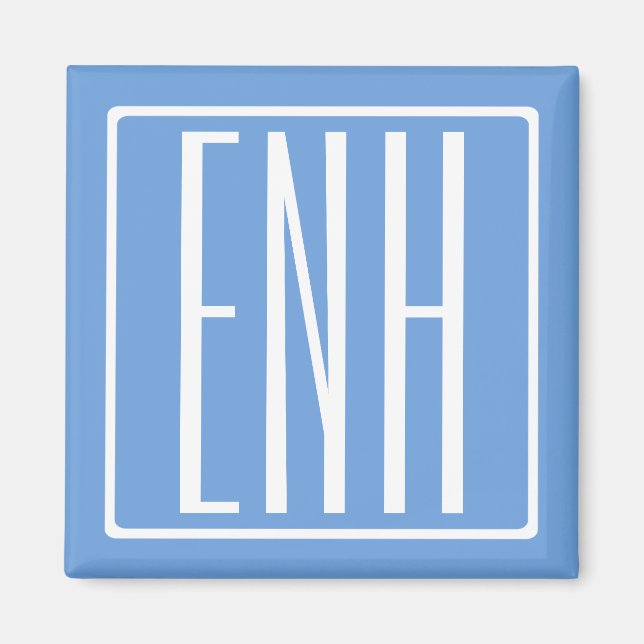 Fett Modern 3 Initialen Monogramm | Soft Blue Magnet (Vorne)