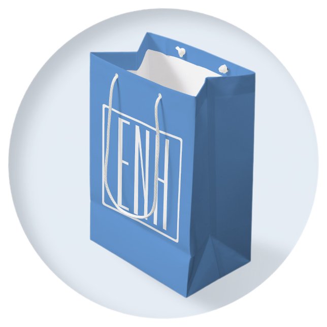 Fett Modern 3 Initialen Monogramm | Soft Blue Mittlere Geschenktüte (Von Creator hochgeladen)
