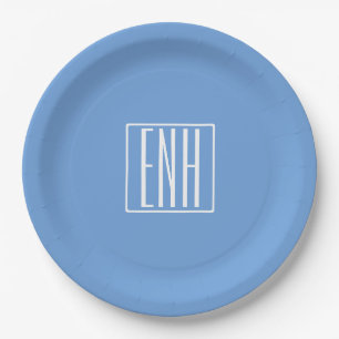 Fett Modern 3 Initialen Monogramm   Soft Blue Pappteller