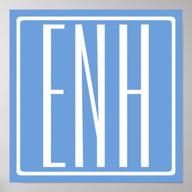 Fett Modern 3 Initialen Monogramm | Soft Blue Poster (Vorne)