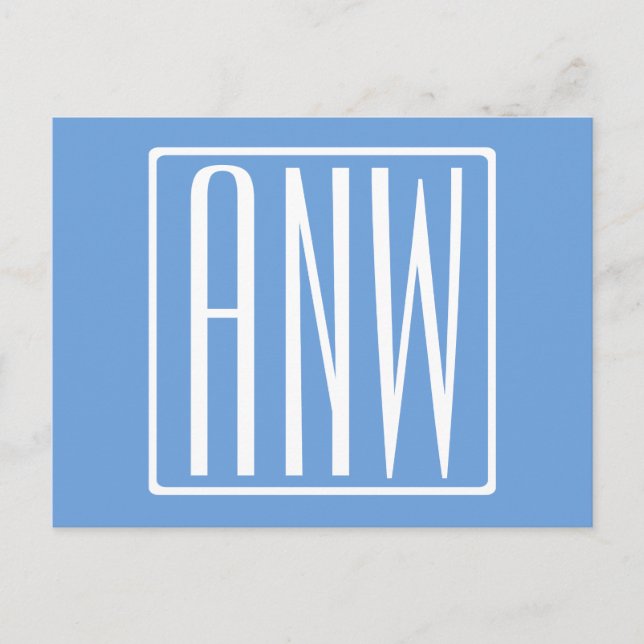 Fett Modern 3 Initialen Monogramm | Soft Blue Postkarte (Vorderseite)