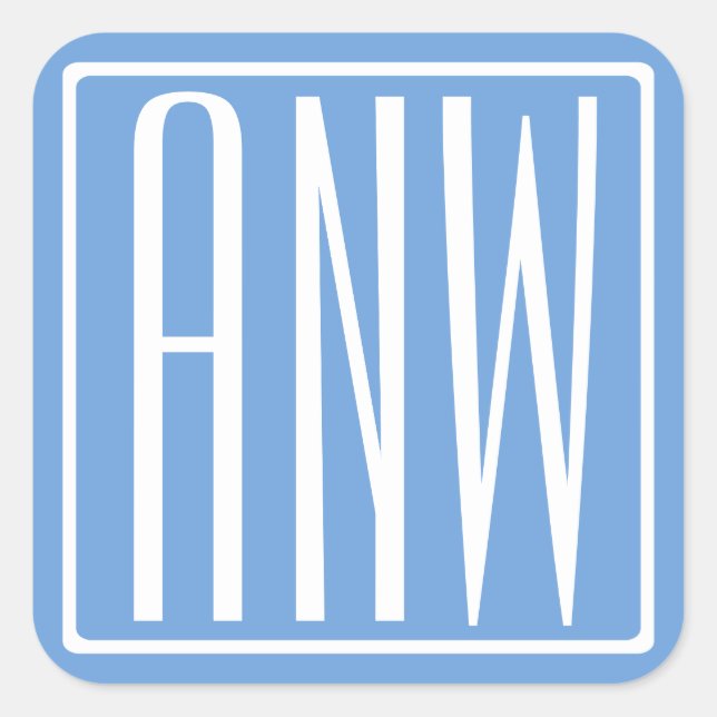 Fett Modern 3 Initialen Monogramm | Soft Blue Quadratischer Aufkleber (Vorderseite)