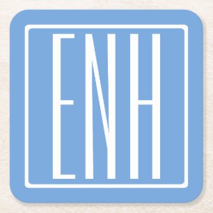 Fett Modern 3 Initialen Monogramm   Soft Blue Rechteckiger Pappuntersetzer