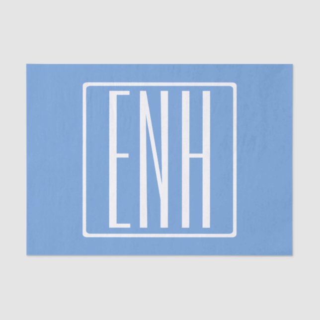 Fett Modern 3 Initialen Monogramm | Soft Blue Seidenpapier (Vorderseite)