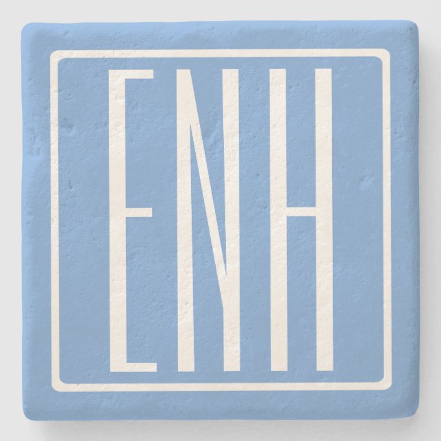 Fett Modern 3 Initialen Monogramm | Soft Blue Steinuntersetzer (Vorderseite)