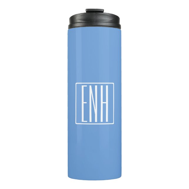 Fett Modern 3 Initialen Monogramm | Soft Blue Thermosbecher (Vorderseite)
