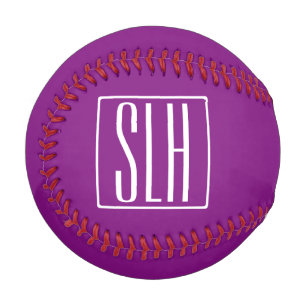 Fett Modern 3 Initialen Monogramm   Weiß und Lila Baseball