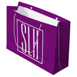 Fett Modern 3 Initialen Monogramm | Weiß und Lila Große Geschenktüte
