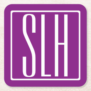 Fett Modern 3 Initialen Monogramm Weiß und Lila Rechteckiger Pappuntersetzer