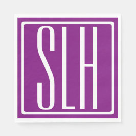 Fett Modern 3 Initialen Monogramm | Weiß und Lila Serviette