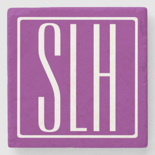 Fett Modern 3 Initialen Monogramm   Weiß und Lila Steinuntersetzer