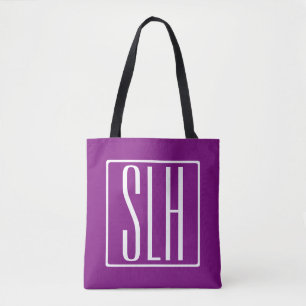 Fett Modern 3 Initialen Monogramm Weiß und Lila Tasche