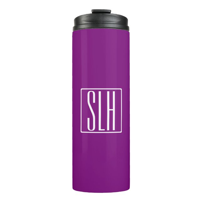 Fett Modern 3 Initialen Monogramm | Weiß und Lila Thermosbecher (Vorderseite)