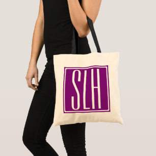 Fett Modern 3 Initialen Monogramm   Weiß und Lila Tragetasche