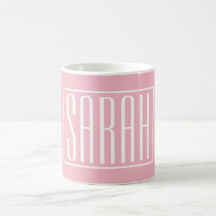 Fett & Modern Dein Name oder Wort   Weiß auf Rosa Kaffeetasse