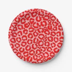 Fett Modern Red Roink Leopard Animal Print Pappteller
