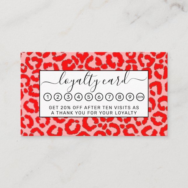 Fett Modern Red Roink Leopard Animal Print Treuekarte (Vorderseite)