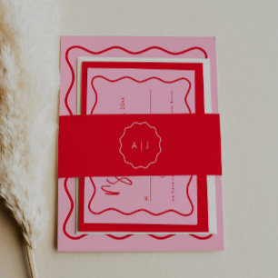 Fett Modern rotes und rosa Monogramm Einladungsbanderole