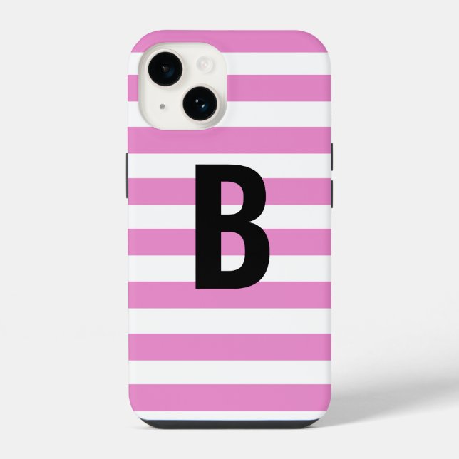 Fett Modern Simple Lila Stripe Initial Monogram iPhone 14 Hülle (Rückseite)