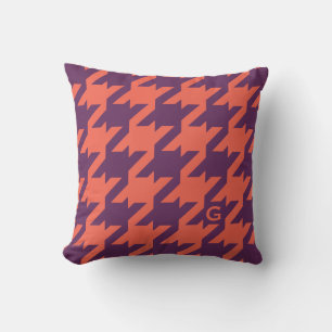 Fett moderne violett-orange Houndstooth-Monogramm Kissen