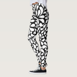 Fett moderne weiße Blume auf schwarzem Hintergrund Leggings