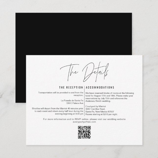 Fett moderner QR-Code Hochzeitsdetails-Karte Einladung (Vorne/Hinten)
