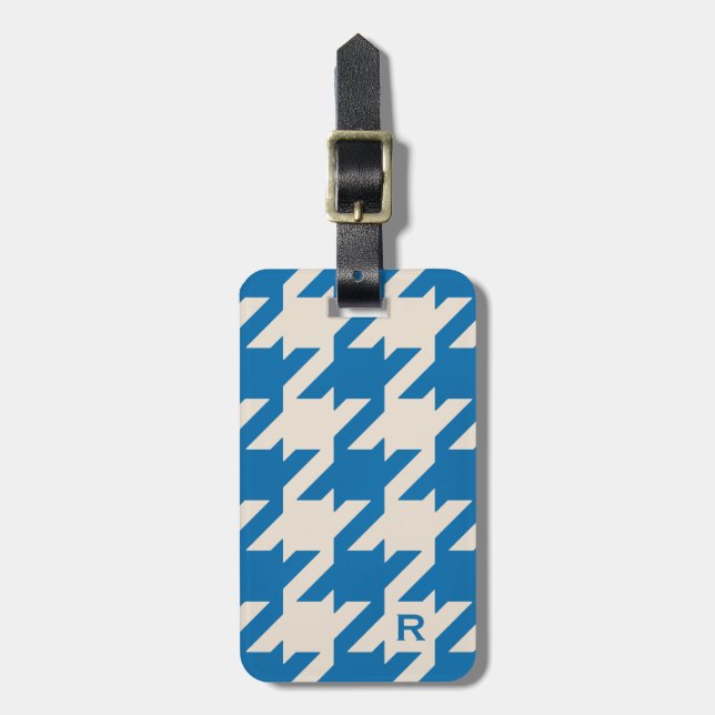 Fett modernes Aqua-Blau-Hahnentrittmuster mit Mono Gepäckanhänger (Vorderseite vertikal)