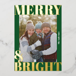 Fett modernes dunkles grünes Merry & helles Foto Folien Feiertagskarte