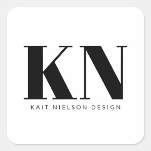 Fett Modernes Monogramm Professionell Schwarz Weiß Quadratischer Aufkleber