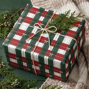 Fett modernes Schleifen-Rot-&-Grün-Buffalo-Tartan- Geschenkpapier