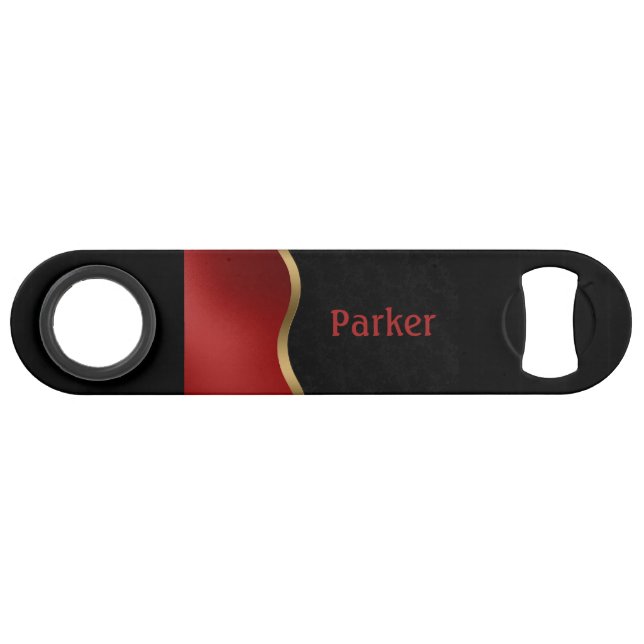 Fett Modernes Schwarzes Rot und Gold Speed Flaschenöffner (Vorderseite (Horizontal))