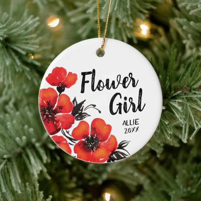 Fett Mohn Blume Personalisiert Blütenmädchen Name Keramik Ornament (Baum)