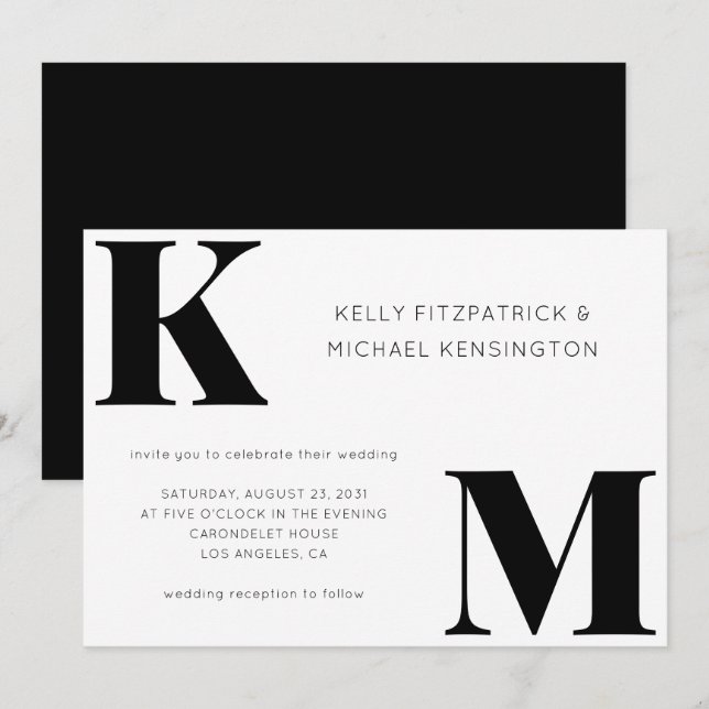 Fett Monogram Initials Minimal QR Code Hochzeit Einladung (Vorne/Hinten)