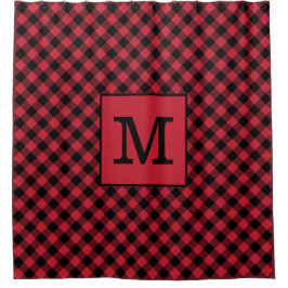 Fett Monogram Red and Black Buffalo Karo Pattern Duschvorhang