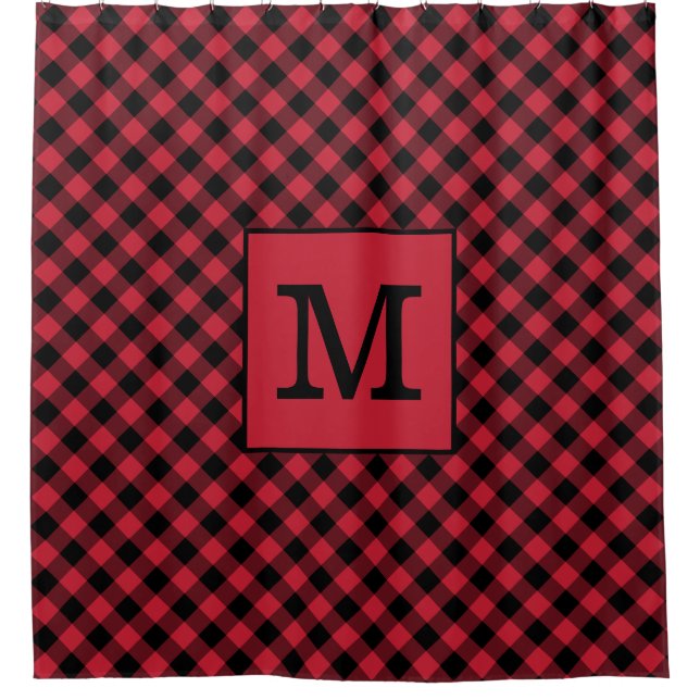 Fett Monogram Red and Black Buffalo Karo Pattern Duschvorhang (Vorderseite)