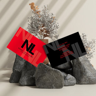 Fett Monogram Red Black Minimalistisch Stilvoll Co Visitenkarte