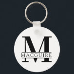 Fett Monogramm mit Name | weiß Schlüsselanhänger<br><div class="desc">Ein einzigartiger und dennoch minimaler Monogramm-Button-Schlüsselanhänger mit Ihrem einzigartigen Monogramm-Buchstaben und Namen.</div>