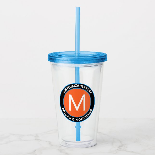 Fett Monogramm und Text | Schwarz-weiß Orange & Bl Acryltrinkbecher (Vorderseite)