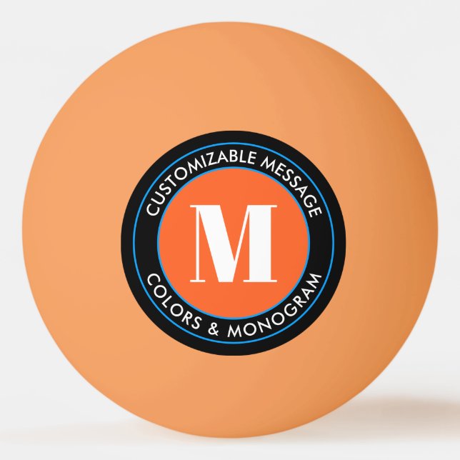 Fett Monogramm und Text | Schwarz-weiß Orange & Bl Tischtennisball (Vorderseite)