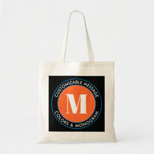 Fett Monogramm und Text Schwarz-weiß Orange & Bl Tragetasche