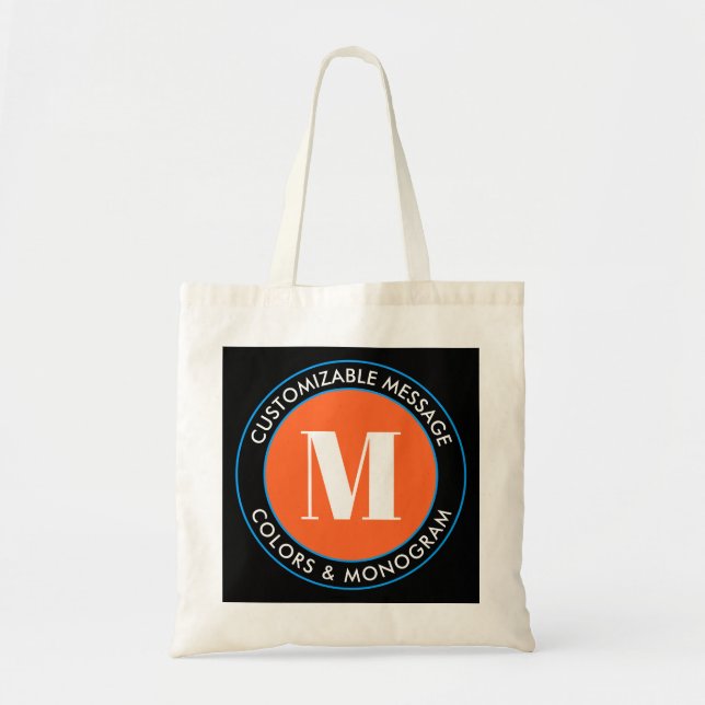 Fett Monogramm und Text | Schwarz-weiß Orange & Bl Tragetasche (Vorne)