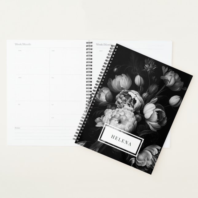 Fett moody Painterly Blume Black and White Planer (Anzeige)