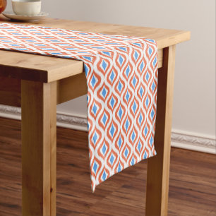 Fett Orange Azure Blau Weiß Ikat Ogee Kunst Muster Kurzer Tischläufer