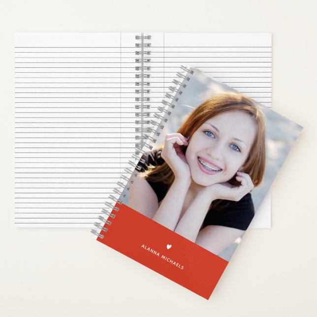 Fett Orange Herz und Foto mit Name Notizbuch (Innen)