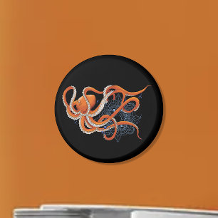 Fett Orange hypnotisierender Oktopus-Mandala Magnet