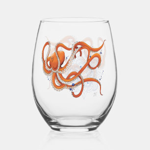Fett Orange Hypnotisierender Oktopus Mandala Weinglas Ohne Stiel