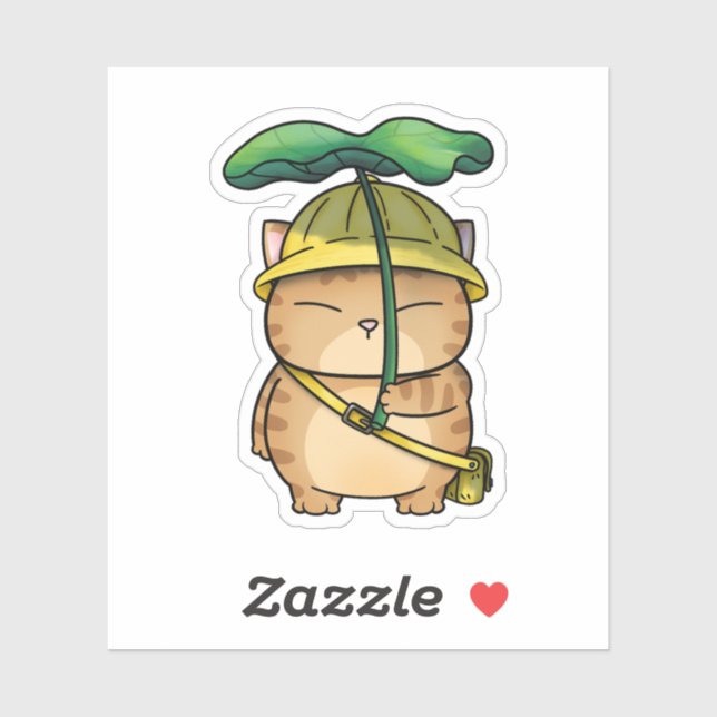 Fett Orange Katze mit Leaf Umbrella Aufkleber (Blatt)