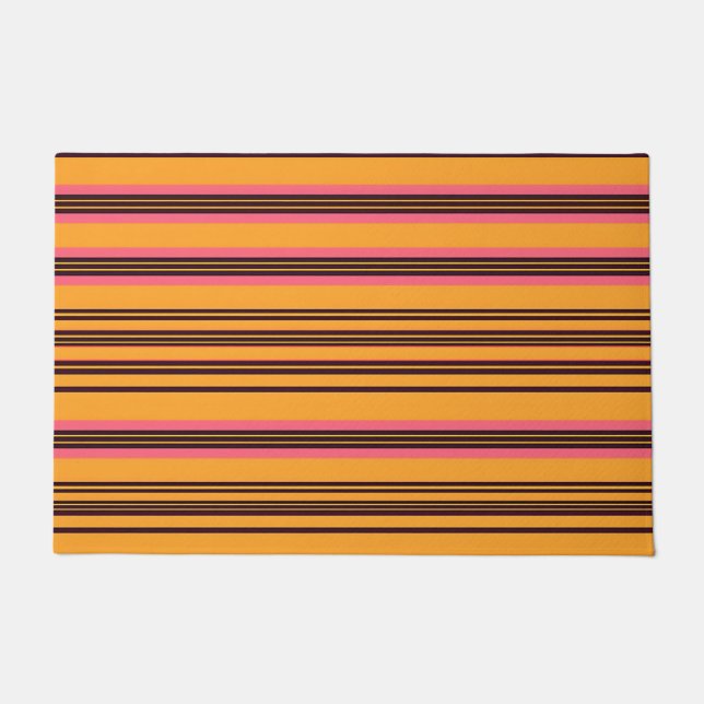 Fett orange-pink gestreiftes Horizontalmuster Fußmatte (Vorderseite)