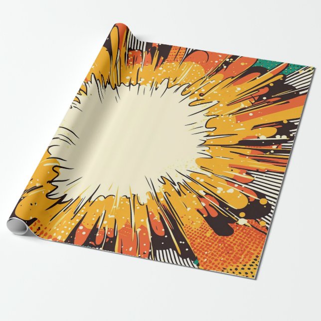 Fett Orange Pop-Art-Explosion schwarze Geschwindig Geschenkpapier (Ungerollt)